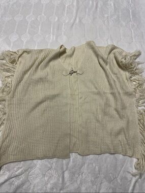 Anthropologie Cream Fringe Knit Poncho